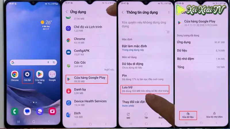 Xóa dữ liệu cửa hàng google play