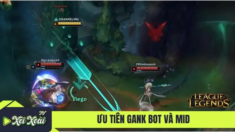 Ưu tiên gank bot và mid